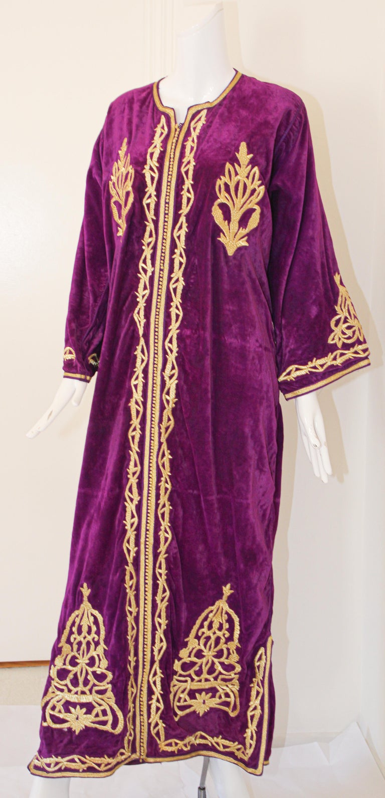 Moroccan Caftan Purple Velvet Embroidered with Gold Kaftan, circa 1970 ...
