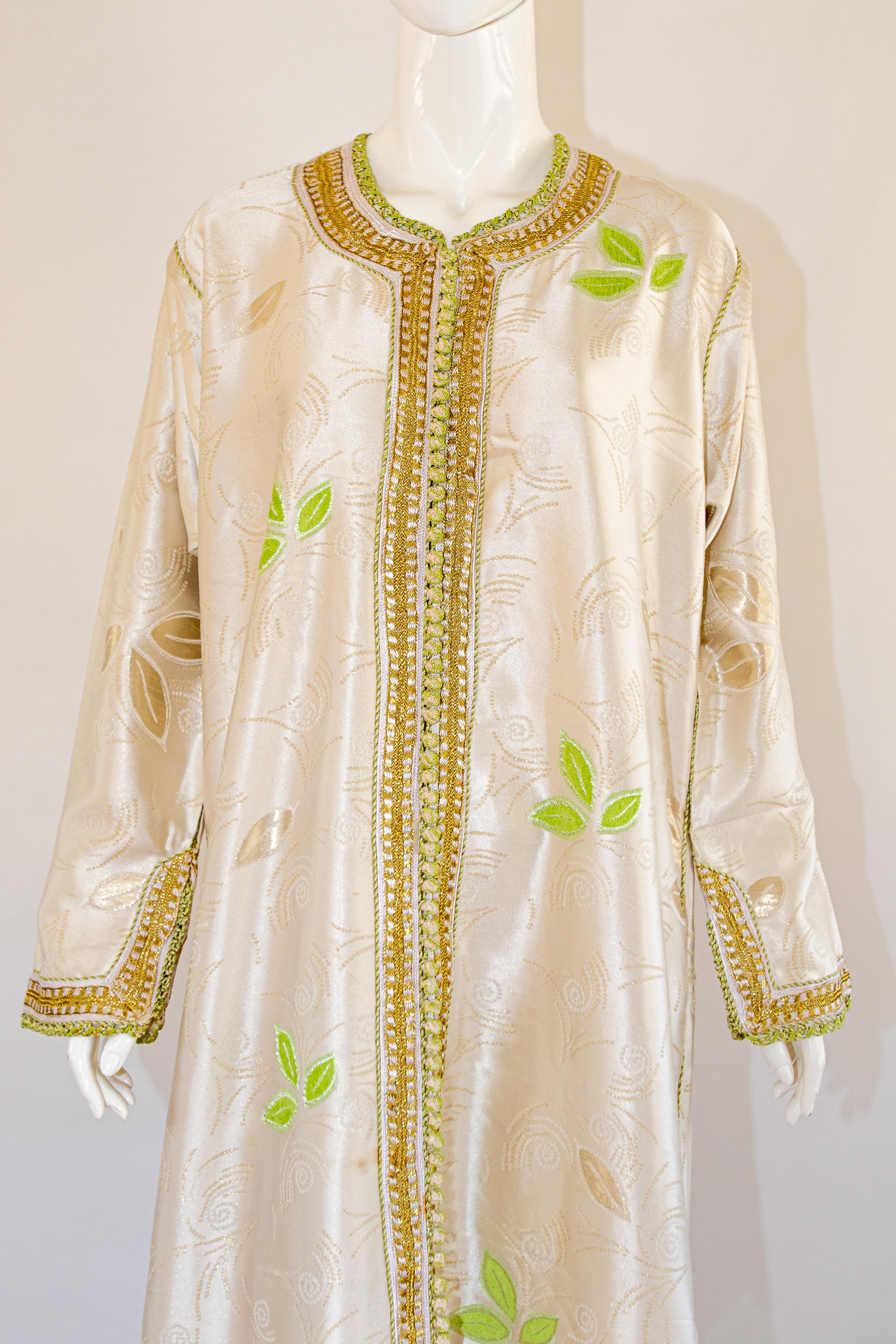 Beige Moroccan Caftan, Silk Brocade Vintage Kaftan  For Sale