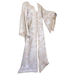 Vintage Moroccan Caftan White Ivory and Gold Brocade Kaftan