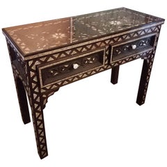 Moroccan Camel Bone and Metal Inlay Console Table Cedar Wood Frame