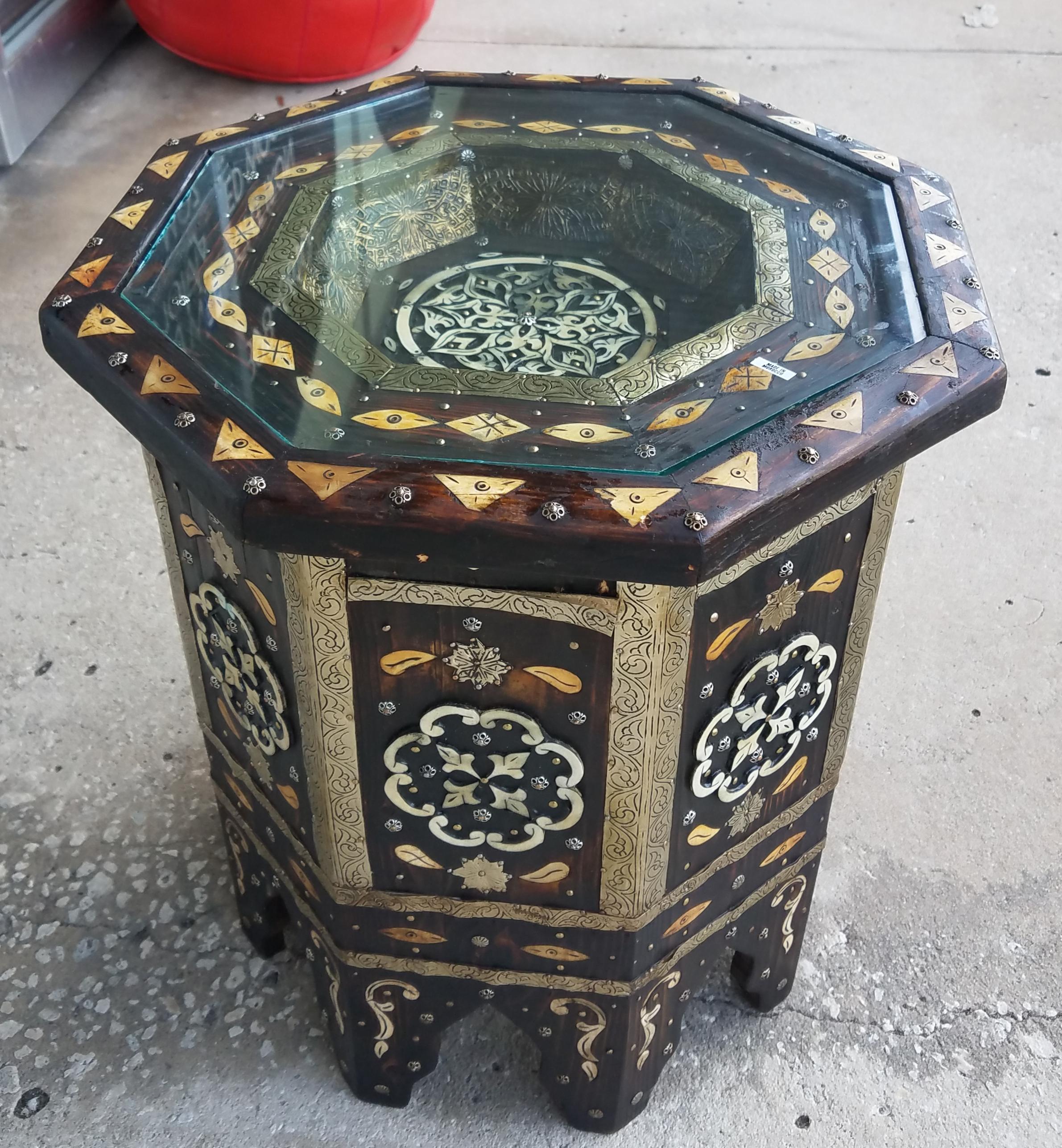 Moroccan Camel Bone and Metal Inlay End Table, Marrakech 1 For Sale 1