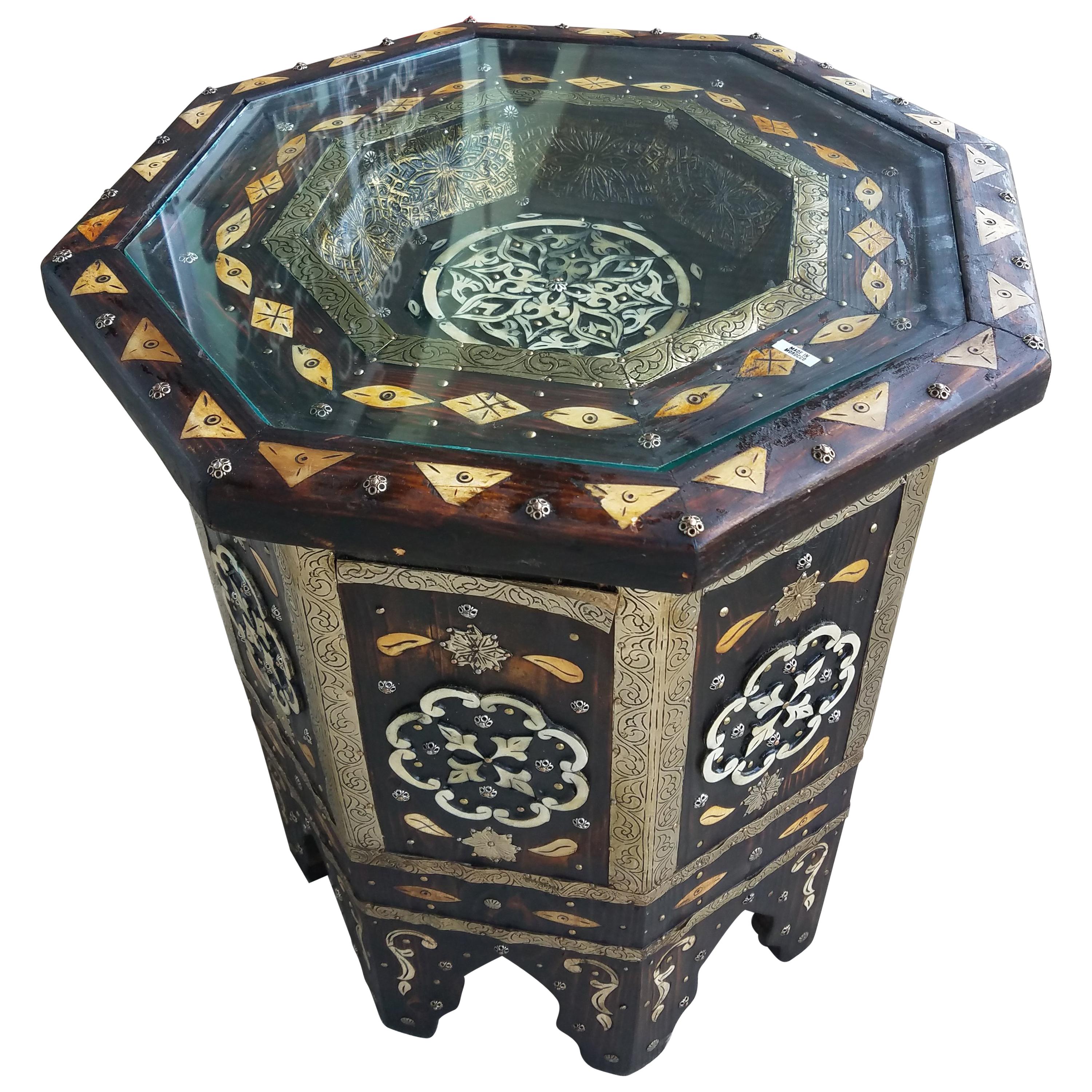 Moroccan Camel Bone and Metal Inlay End Table, Marrakech 1 For Sale