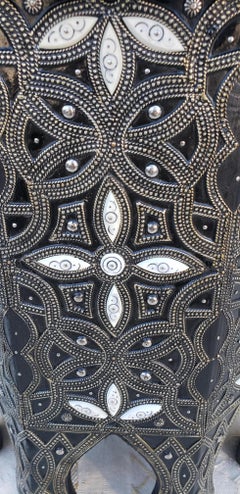 Moroccan Camel Bone and Metal Inlay End Table, New Pattern