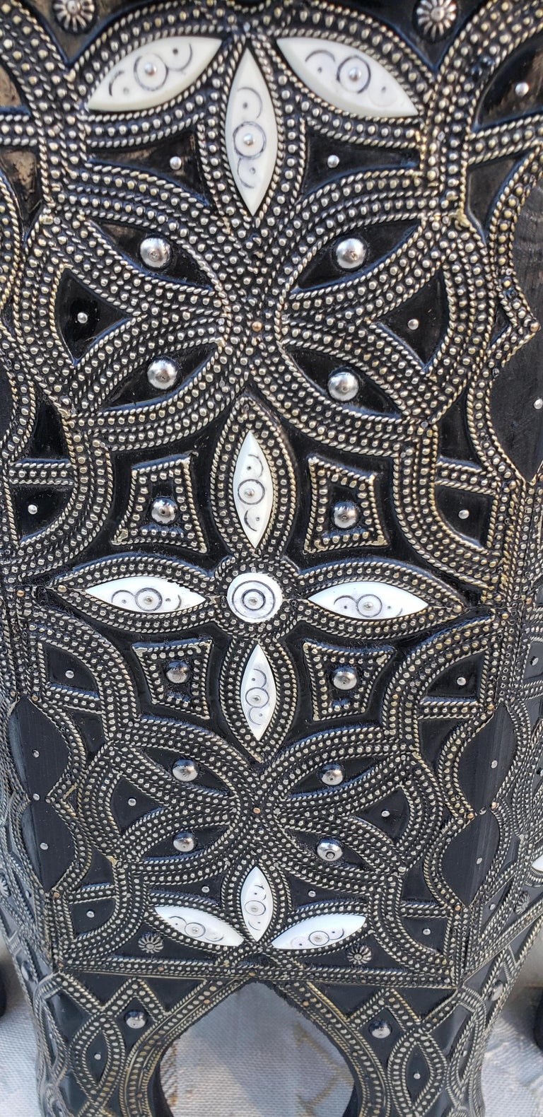 Moroccan Camel Bone and Metal Inlay End Table, New Pattern ...