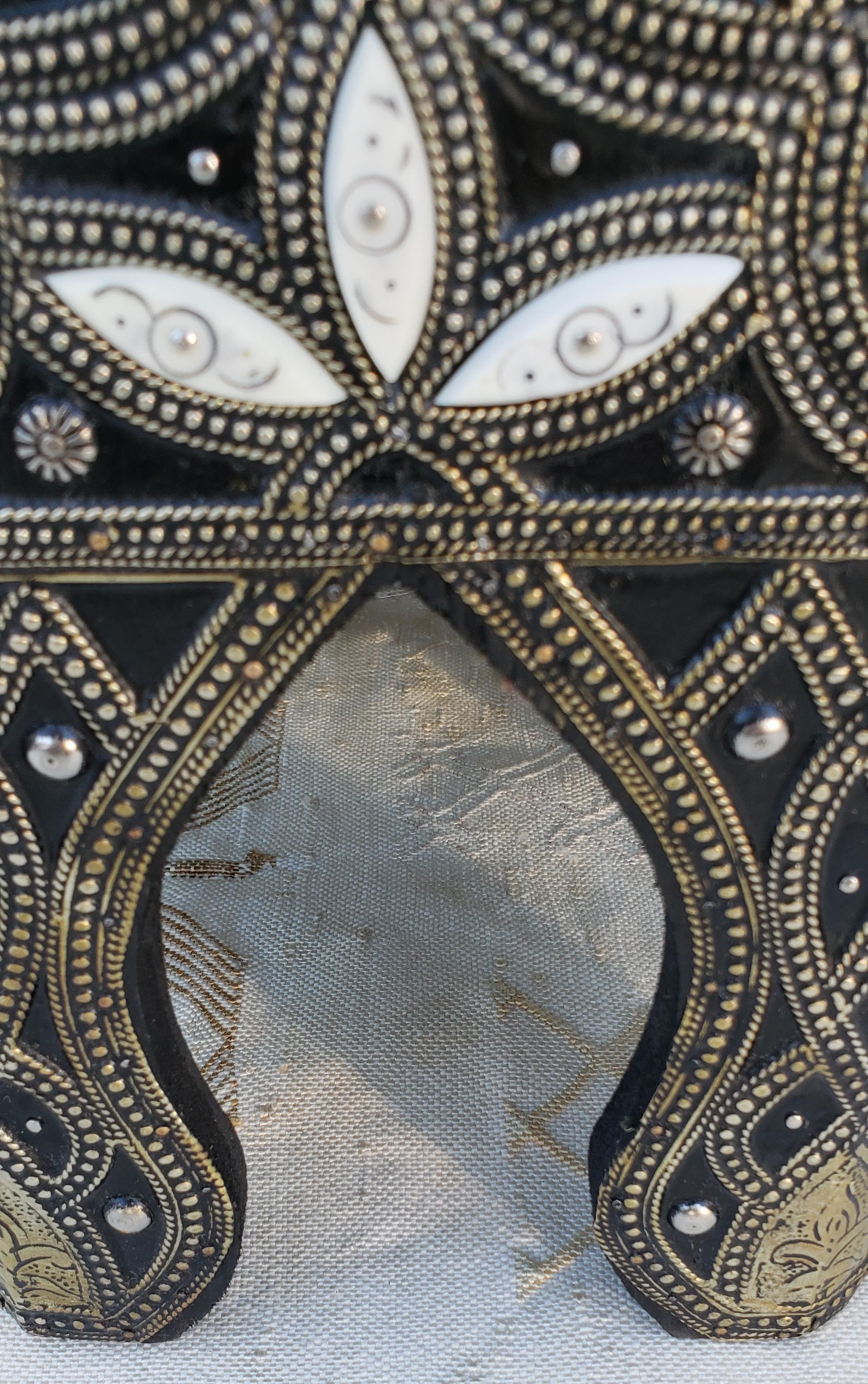 Moroccan Camel Bone and Metal Inlay End Table, New Pattern In New Condition For Sale In Orlando, FL