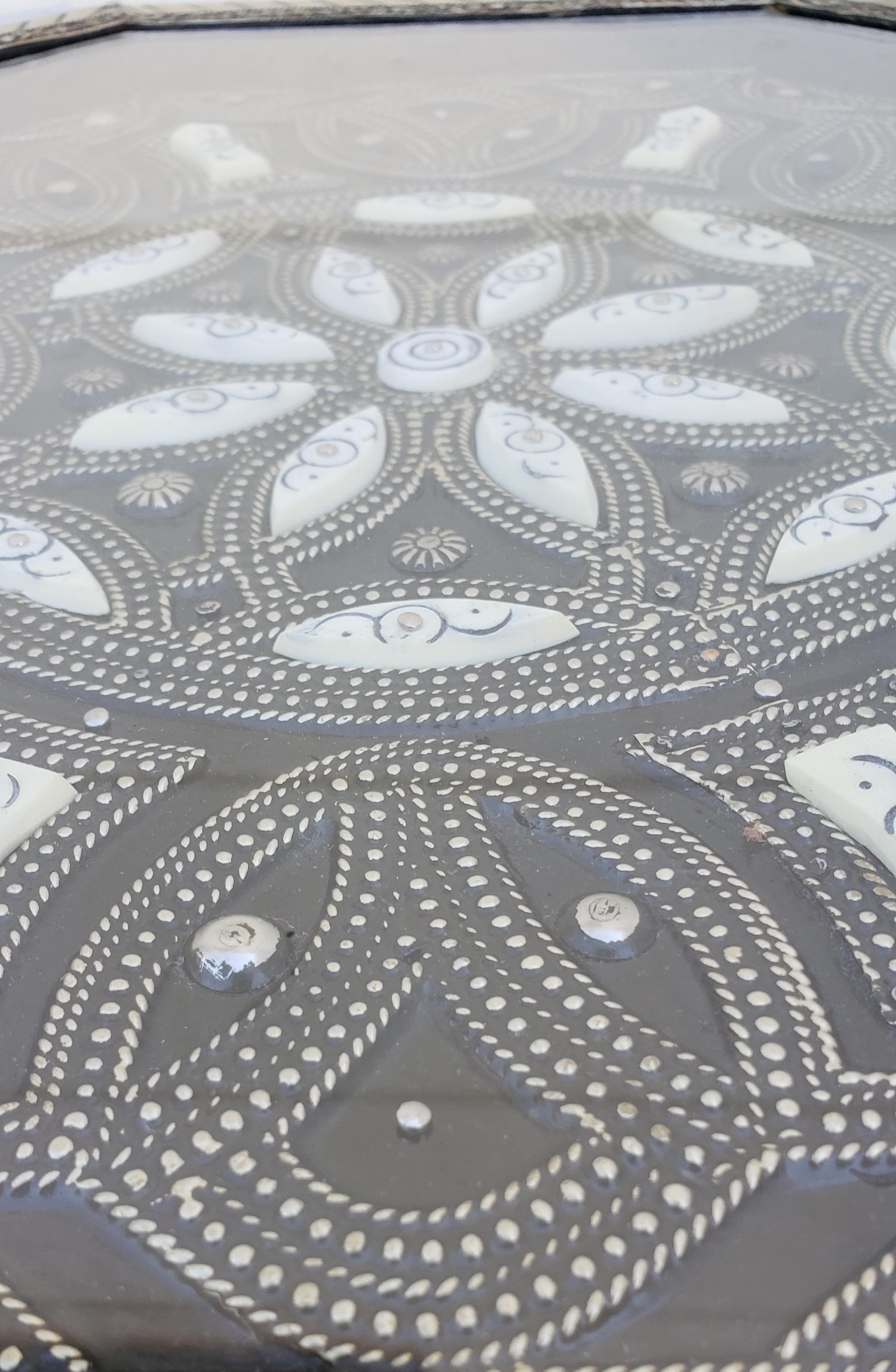 Contemporary Moroccan Camel Bone and Metal Inlay End Table, New Pattern For Sale