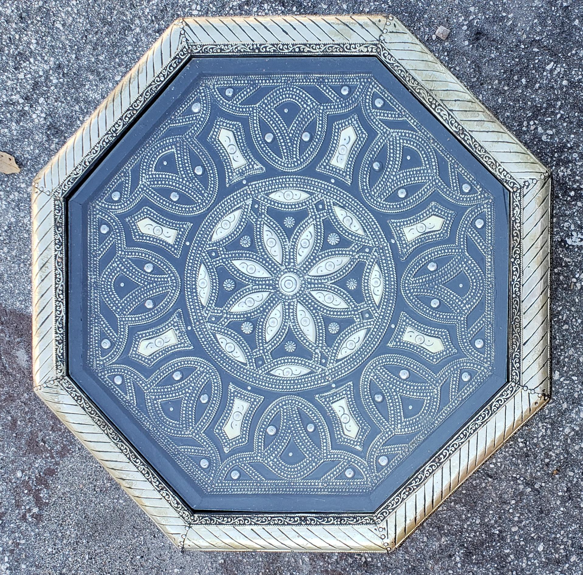 Moroccan Camel Bone and Metal Inlay End Table, New Pattern For Sale 2