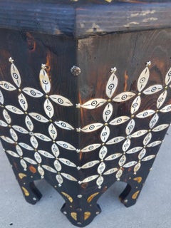 Moroccan Camel Bone and Metal Inlay End Table, Red Touch