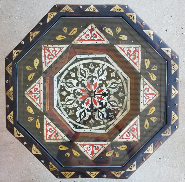 Moroccan Camel Bone and Metal Inlay End Table, Red Touch ...