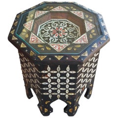 Moroccan Camel Bone and Metal Inlay End Table, Red Touch
