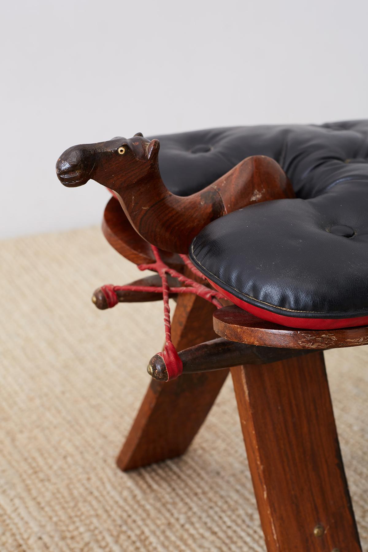 Moroccan Camel Saddle Stools with Tufted Leather Cushions 1