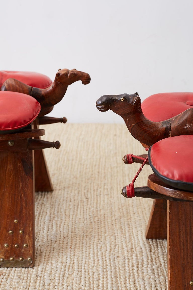 Handmade Moroccan Camel Saddle stool. Teal Blue Leather Cushion - Boho  Medina