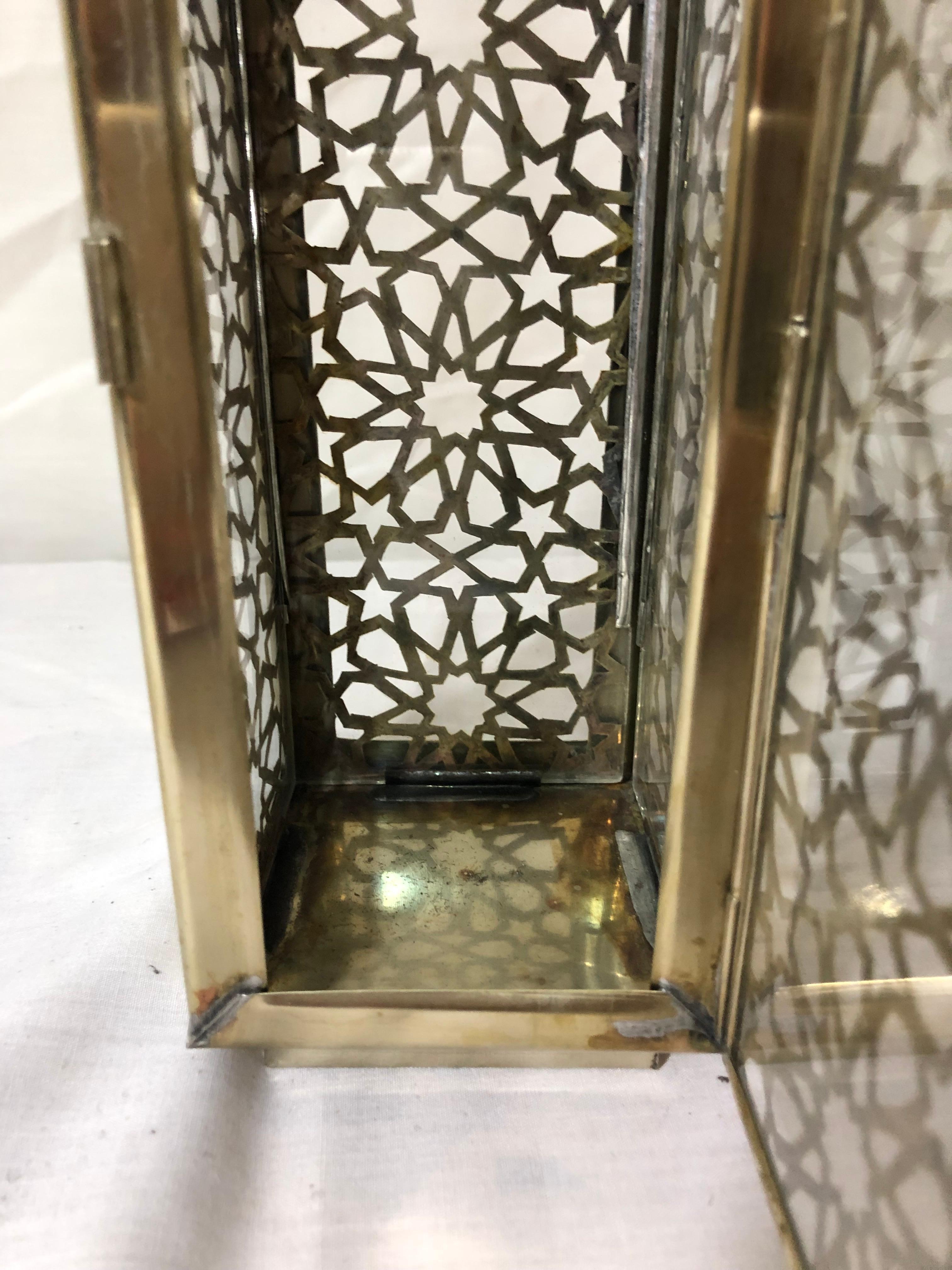 Moroccan Candle Lantern, Holder, White Brass in Arabesque Design, Set of Three 5