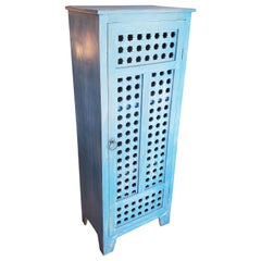 Moroccan Carved Storage Cabinet, Old Blue Window Shutter