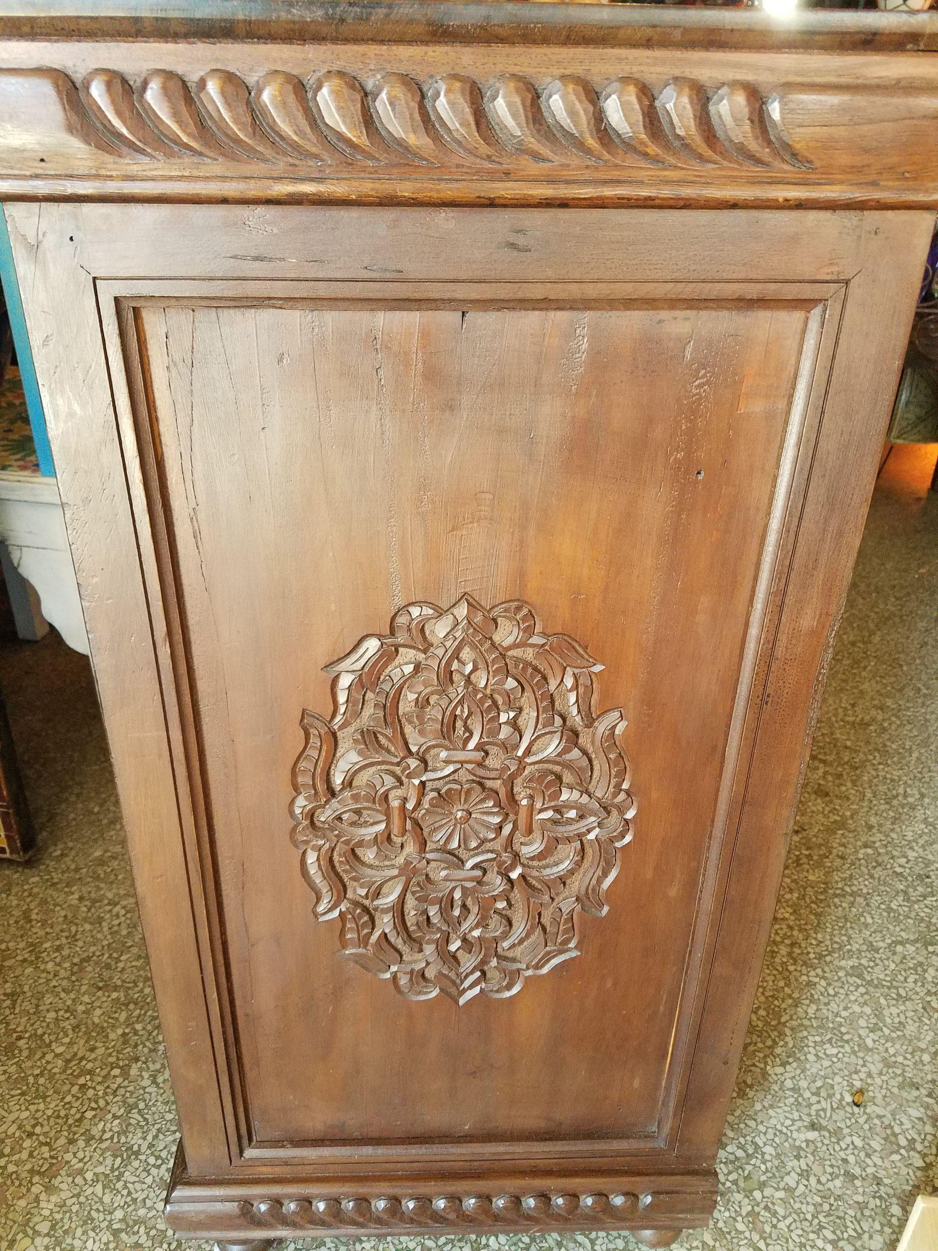 Moroccan Carved Wooden Cabinet, Plenty of Storage In Excellent Condition For Sale In Orlando, FL