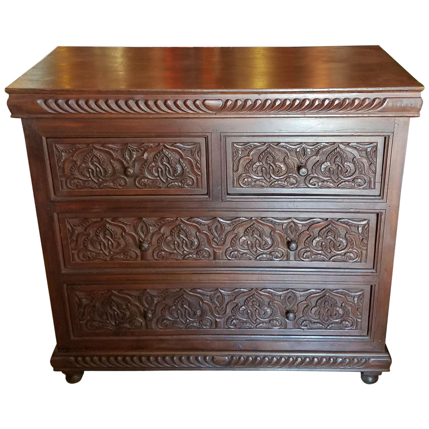 Moroccan Carved Wooden Cabinet, Plenty of Storage For Sale