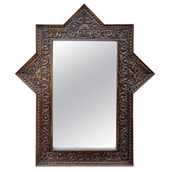 Moroccan Carved Wooden Mirror, Brown Finish 103LM24