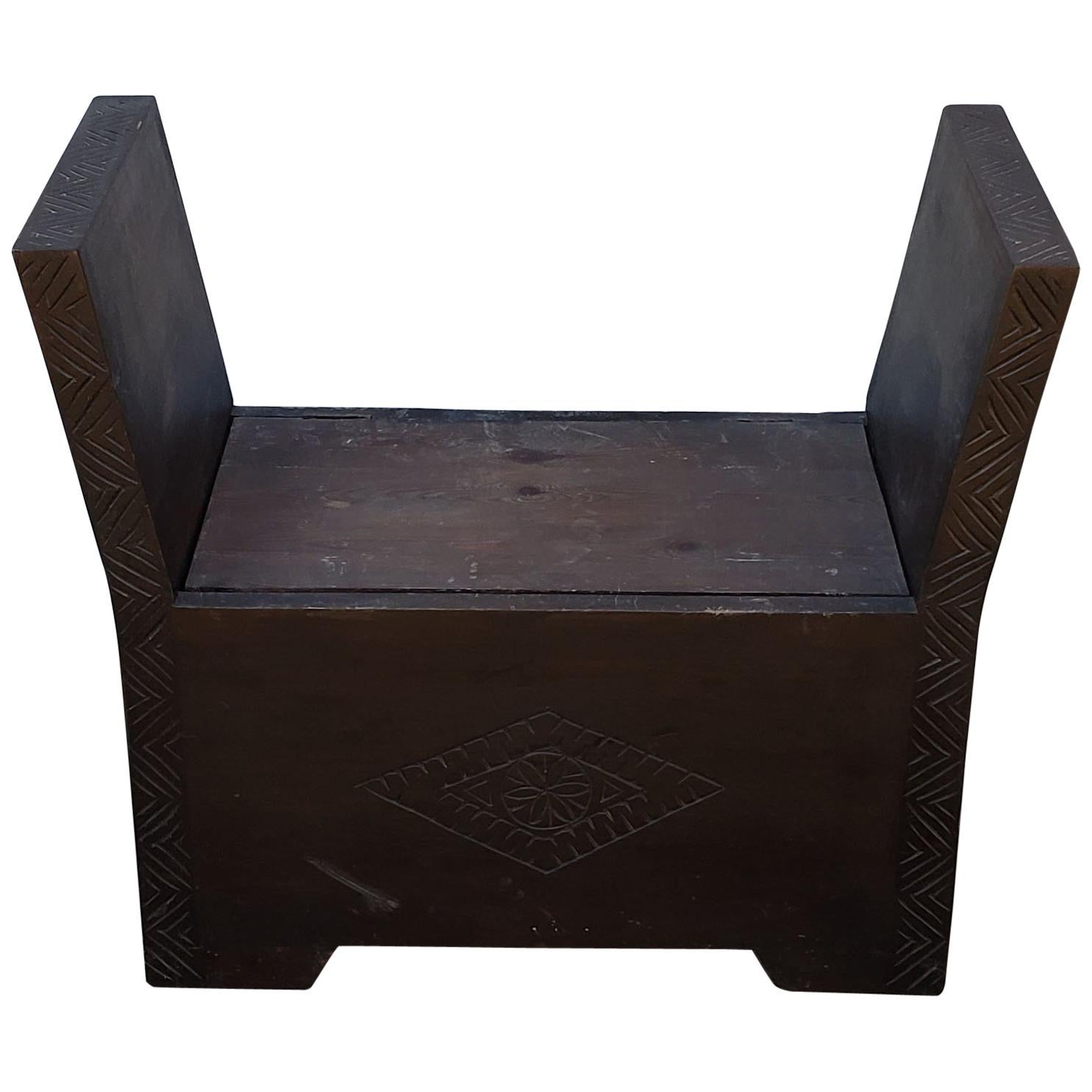 Contemporary Moroccan Cedar Wood Bench / Trunk, 1 Seat For Sale