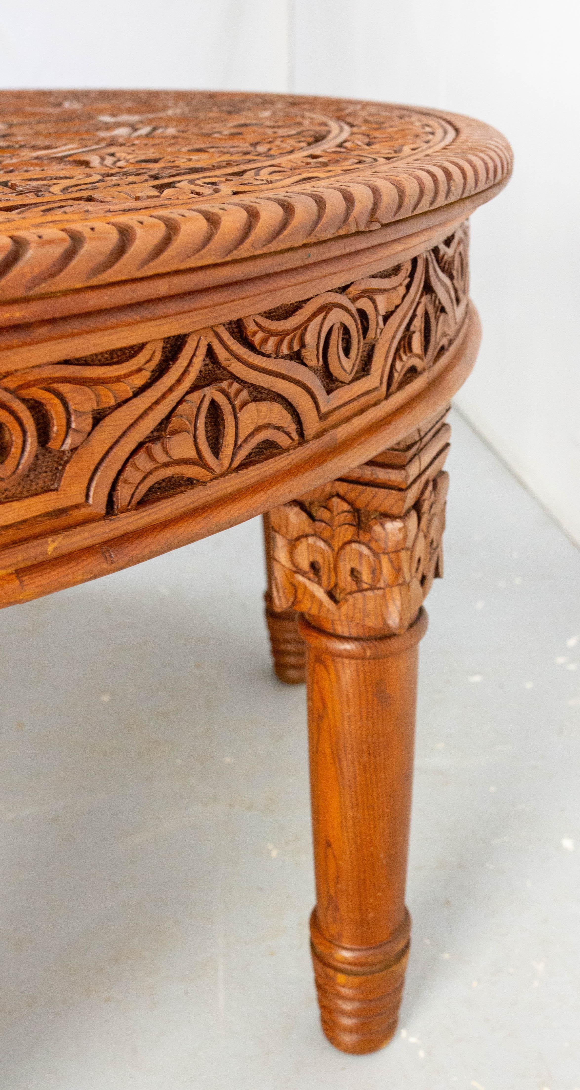 Moroccan Central or Coffee Atlas Cedar Table Hand Carved 20th Mid-Century For Sale 6