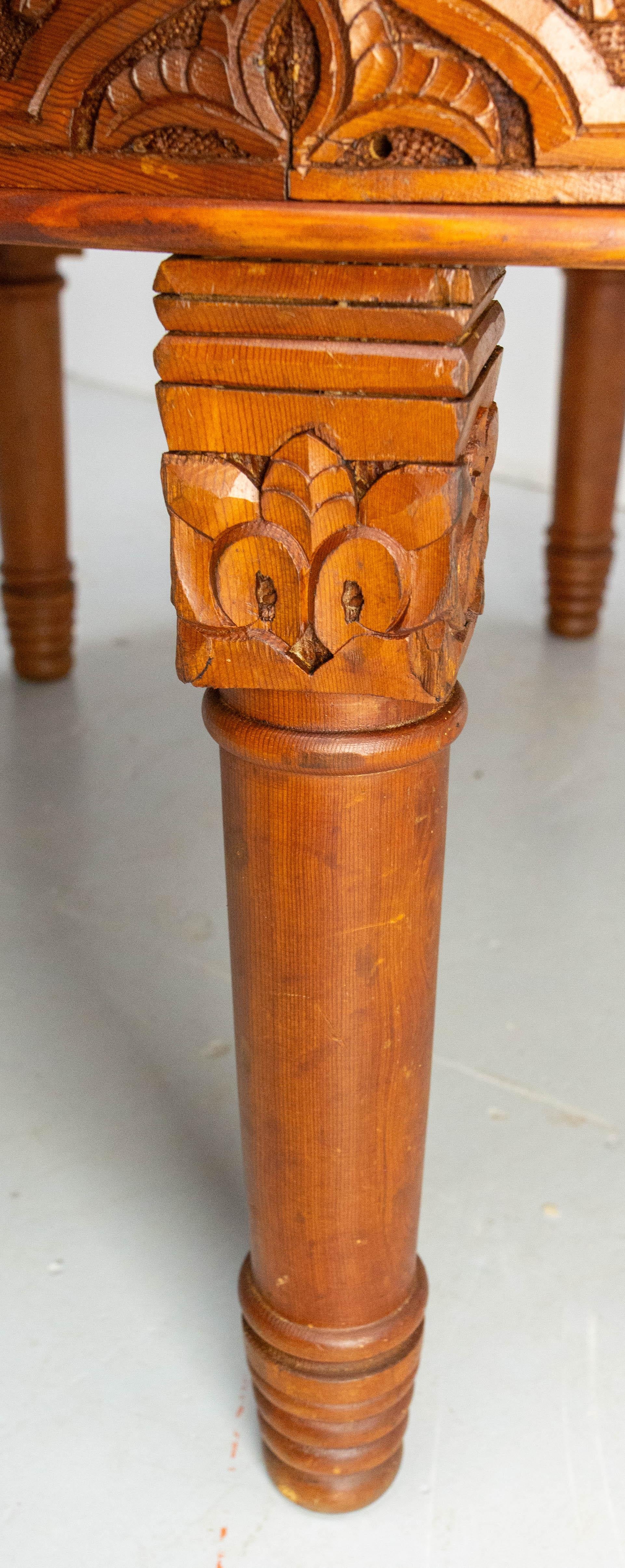 Moroccan Central or Coffee Atlas Cedar Table Hand Carved 20th Mid-Century For Sale 7