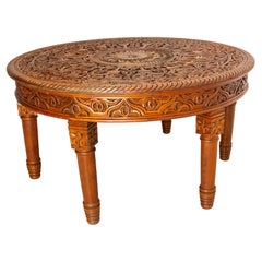 Moroccan Central or Coffee Atlas Cedar Table Hand Carved 20th Mid-Century