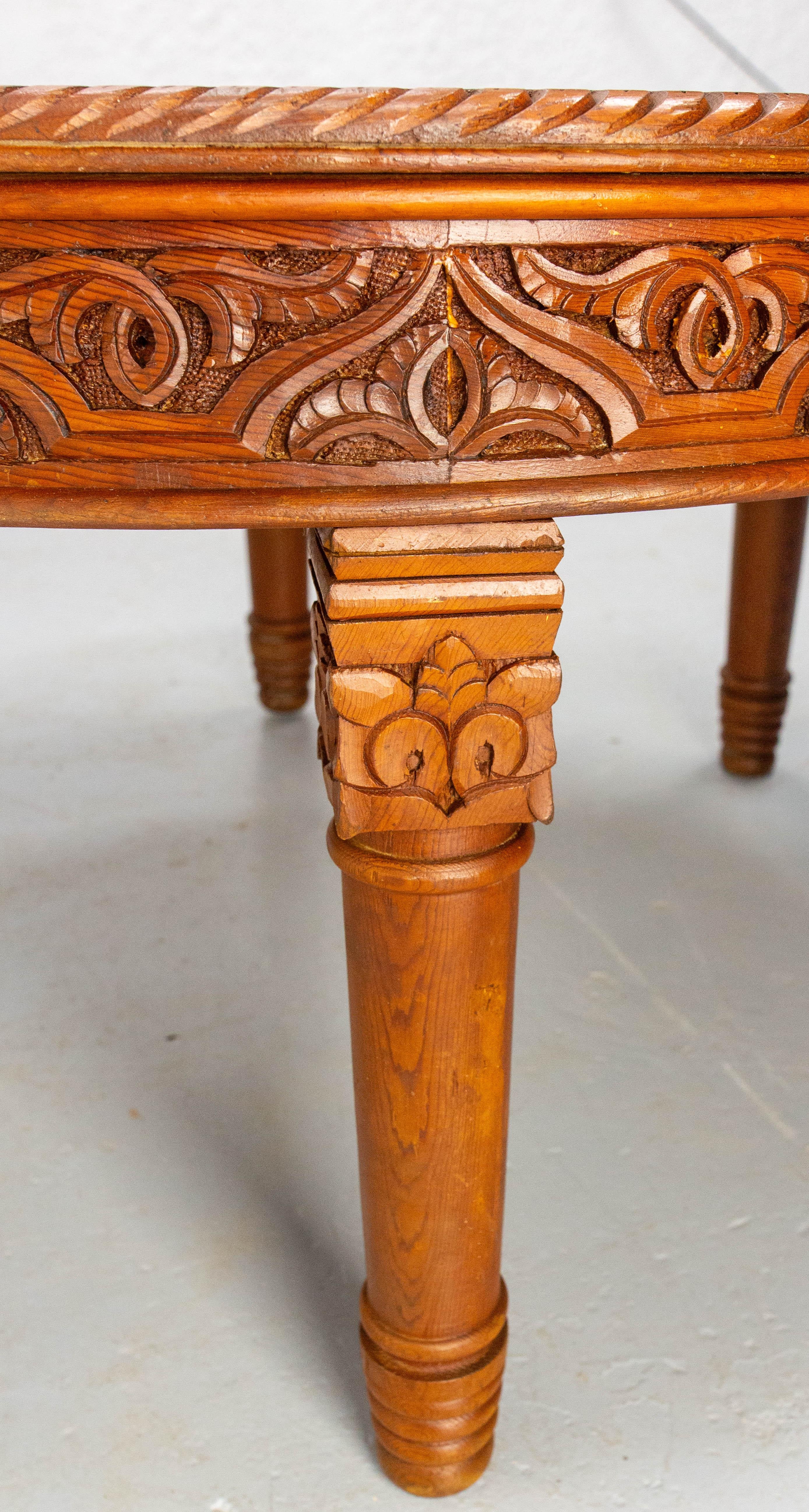 Moroccan Central or Coffee Atlas Cedar Table Hand Carved 20th Mid-Century For Sale 4