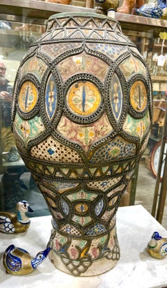 Moroccan Ceramic and Nickel Vase