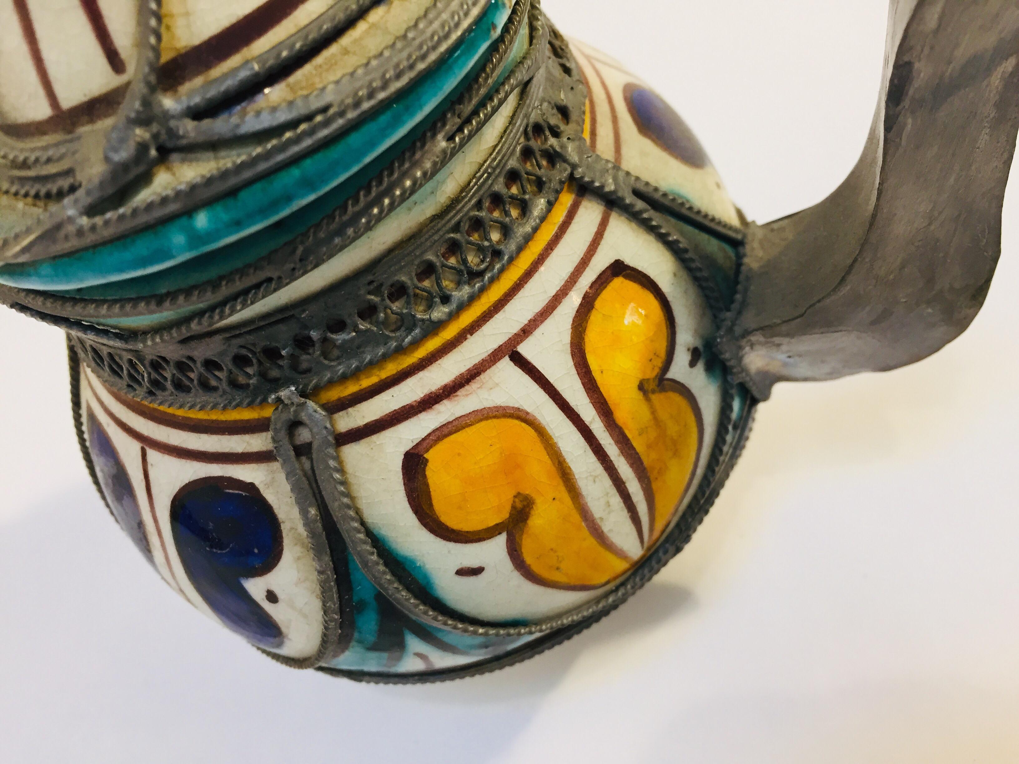 Moroccan Ceramic and Silver Filigree Decorative Tea Pot 2