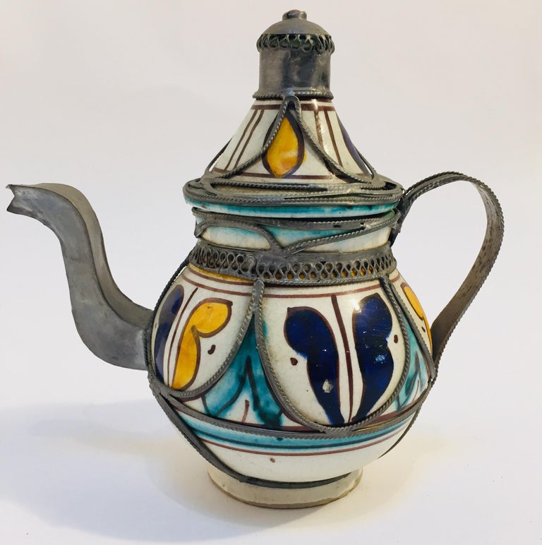 Moroccan Ceramic and Silver Filigree Decorative Tea Pot at 1stDibs