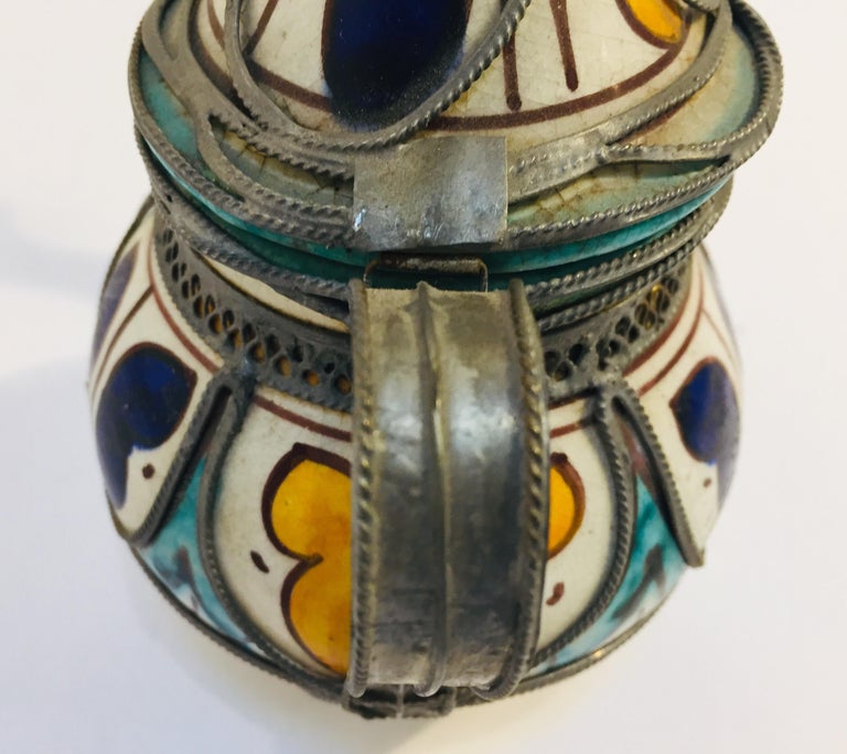 Moroccan Ceramic and Silver Filigree Decorative Tea Pot at 1stDibs