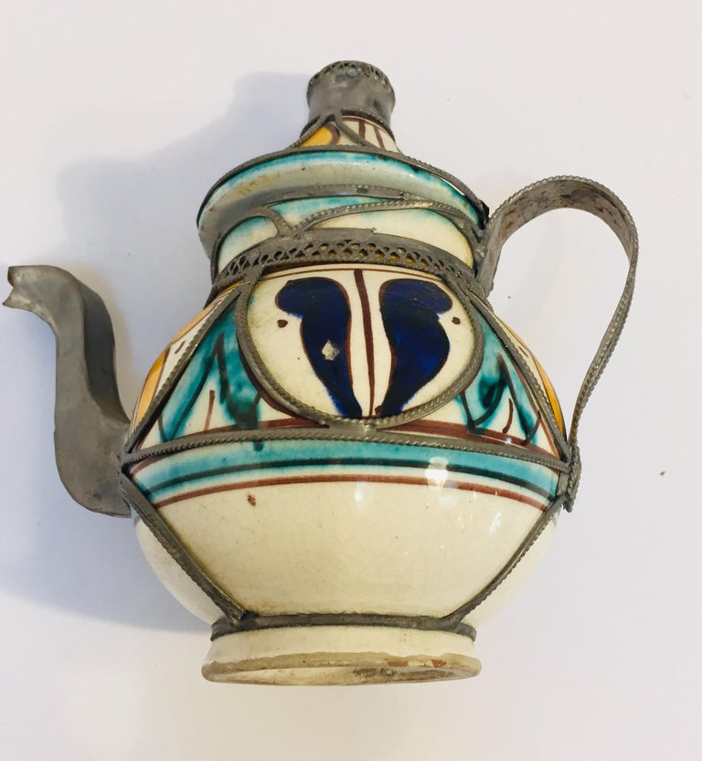 Moroccan Decorative Metal and Ceramic Tea Pot from Badia Design Inc.