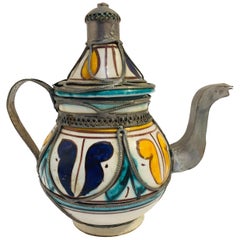 Moroccan Ceramic and Silver Filigree Decorative Tea Pot
