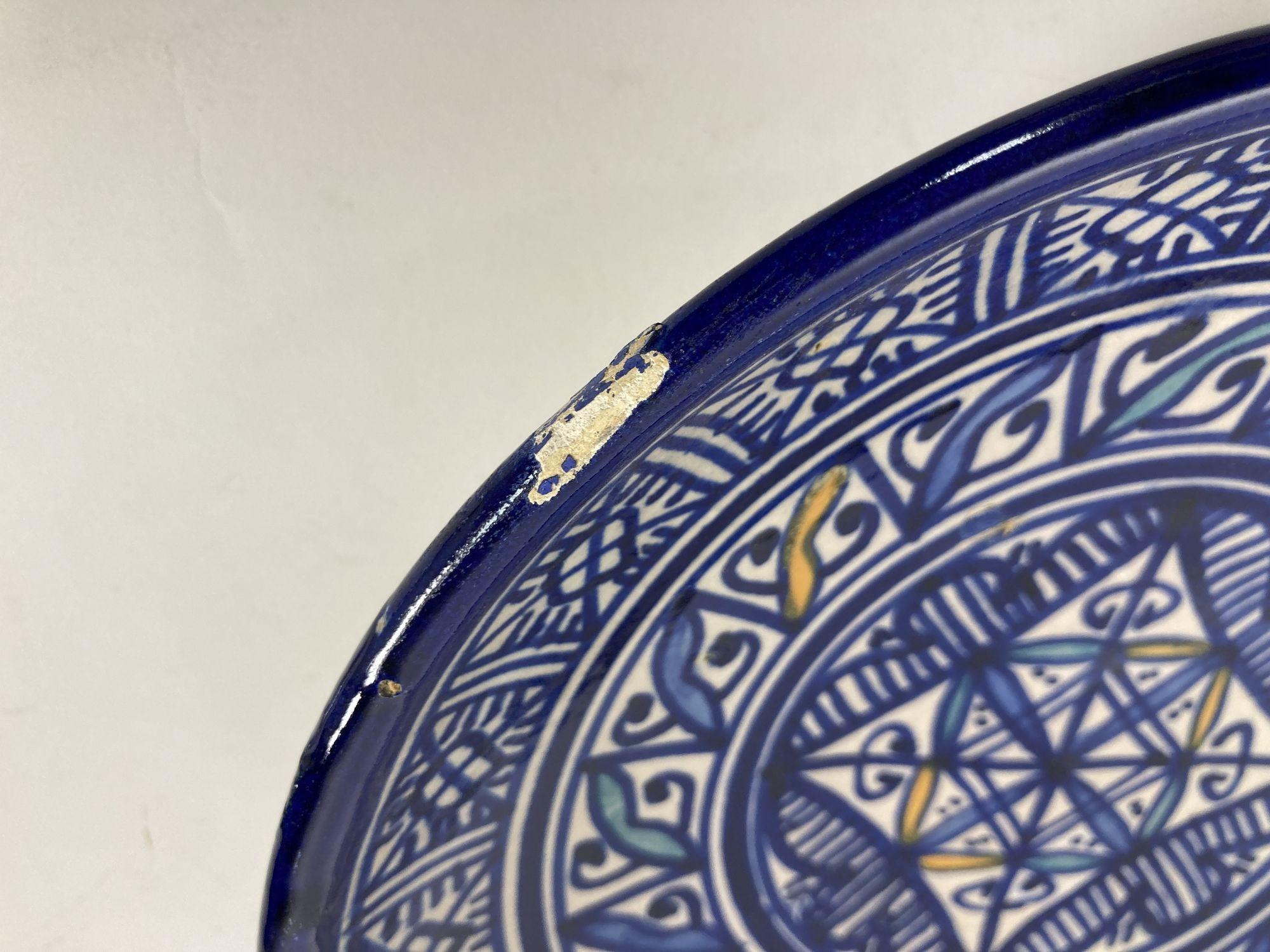 Moroccan Ceramic Blue Plate, Fez, 1920's For Sale 7