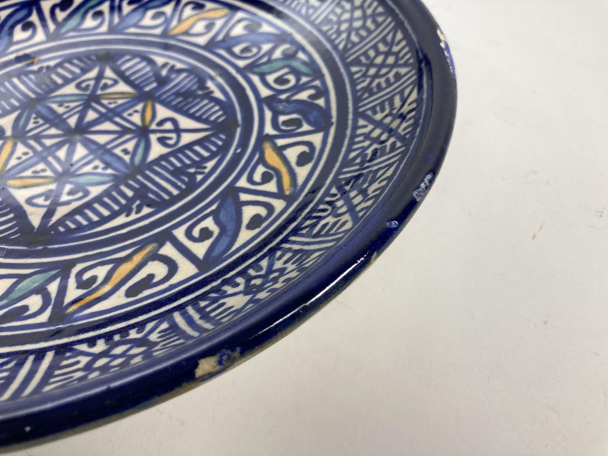Moroccan Ceramic Blue Plate, Fez, 1920's For Sale 8
