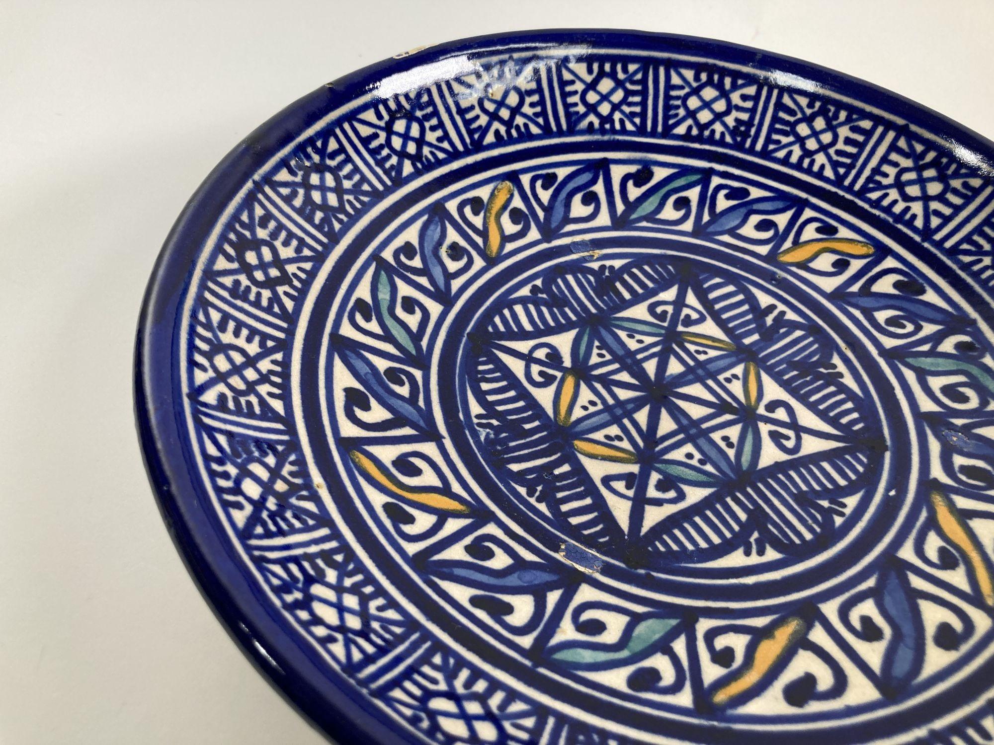 Hand-Crafted Moroccan Ceramic Blue Plate, Fez, 1920's For Sale
