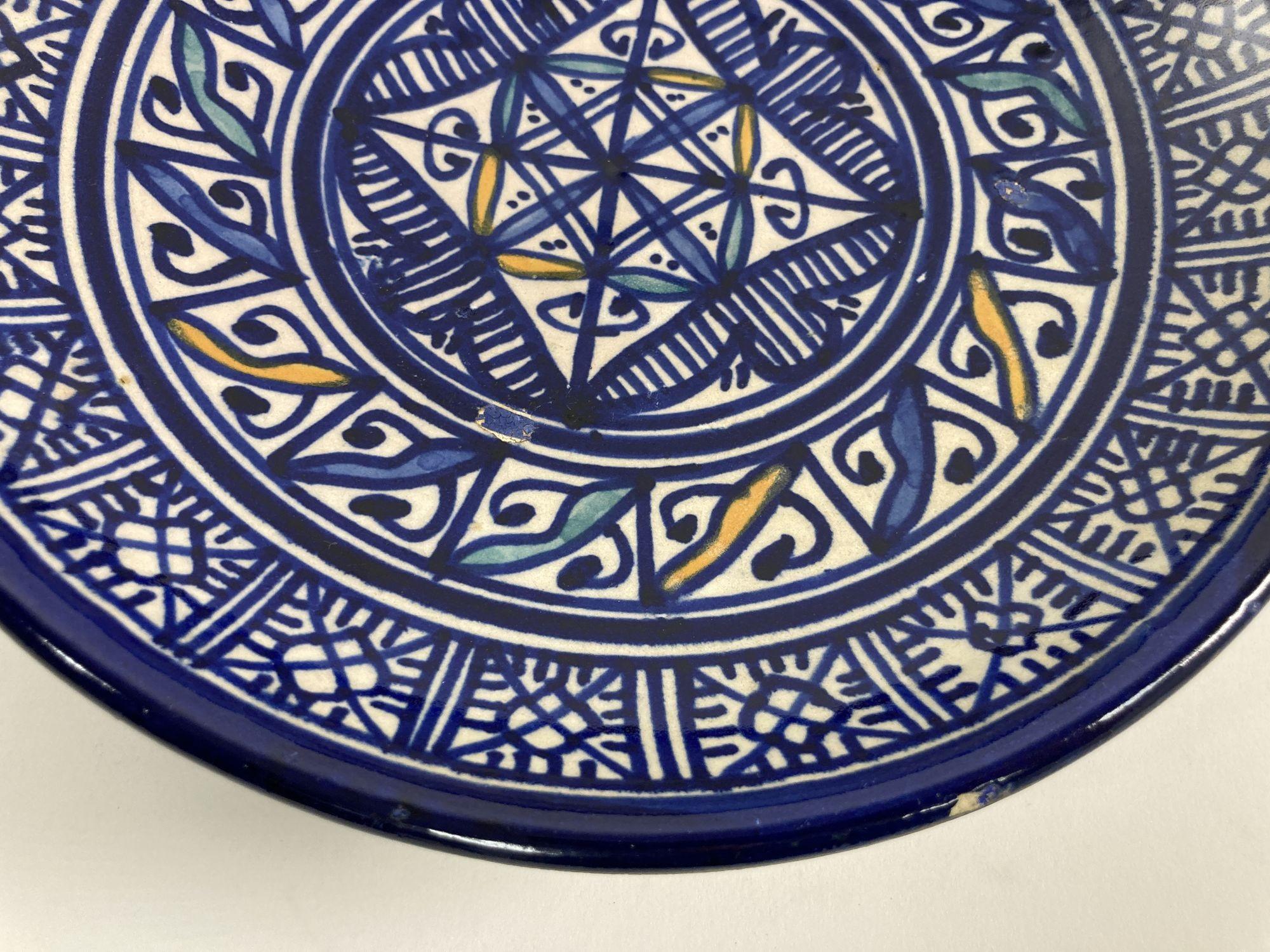 Moroccan Ceramic Blue Plate, Fez, 1920's In Good Condition For Sale In North Hollywood, CA