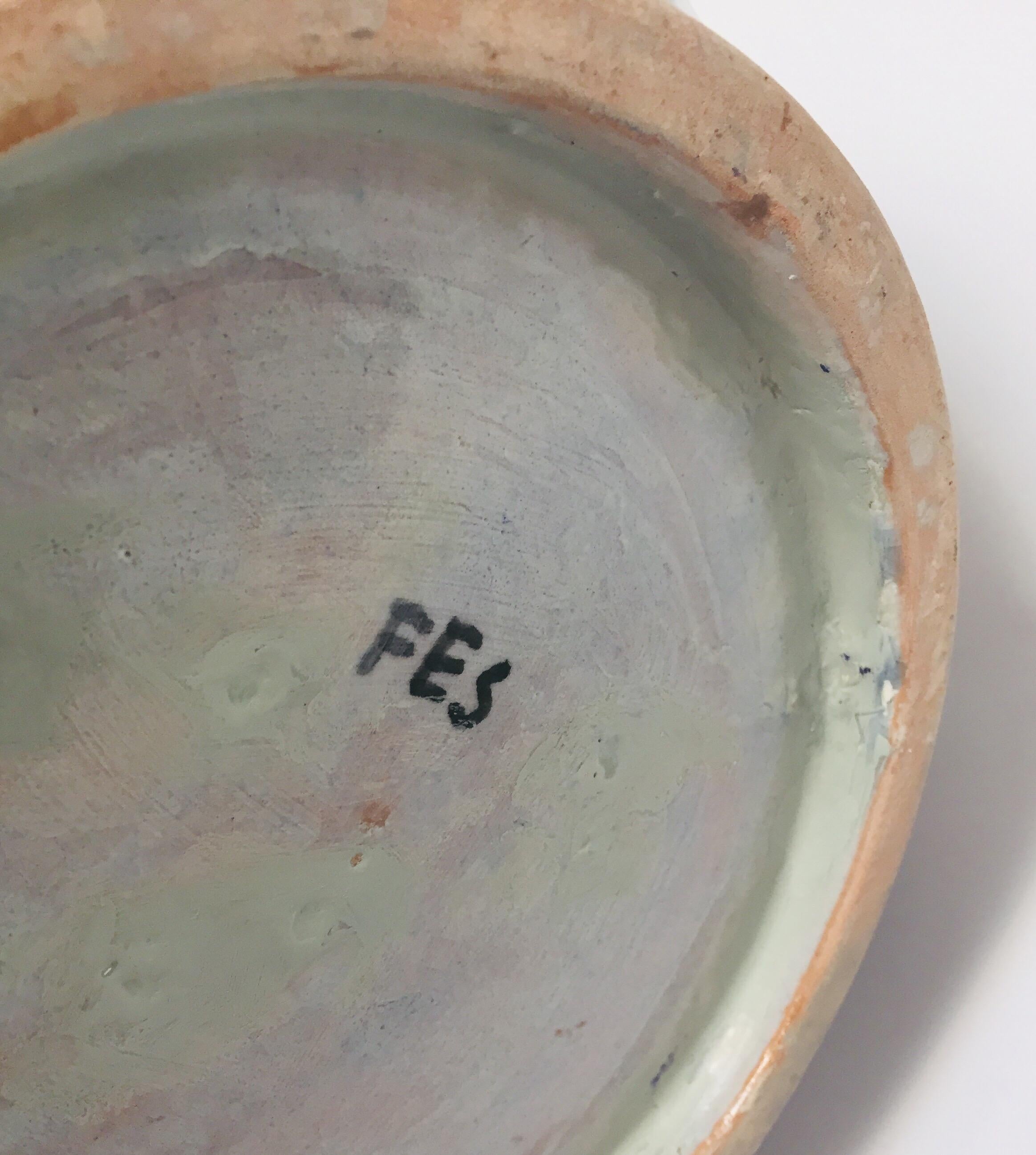 Moroccan Ceramic Blue Urn from Fez with Arabic Calligraphy Lettrism Writing 9