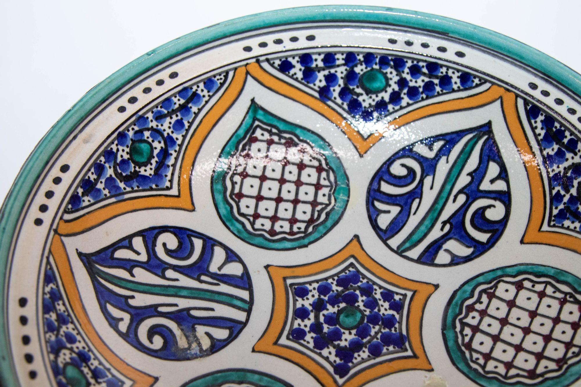 Hand-Crafted Moroccan Ceramic Bowl from Fez Antique from 1940's