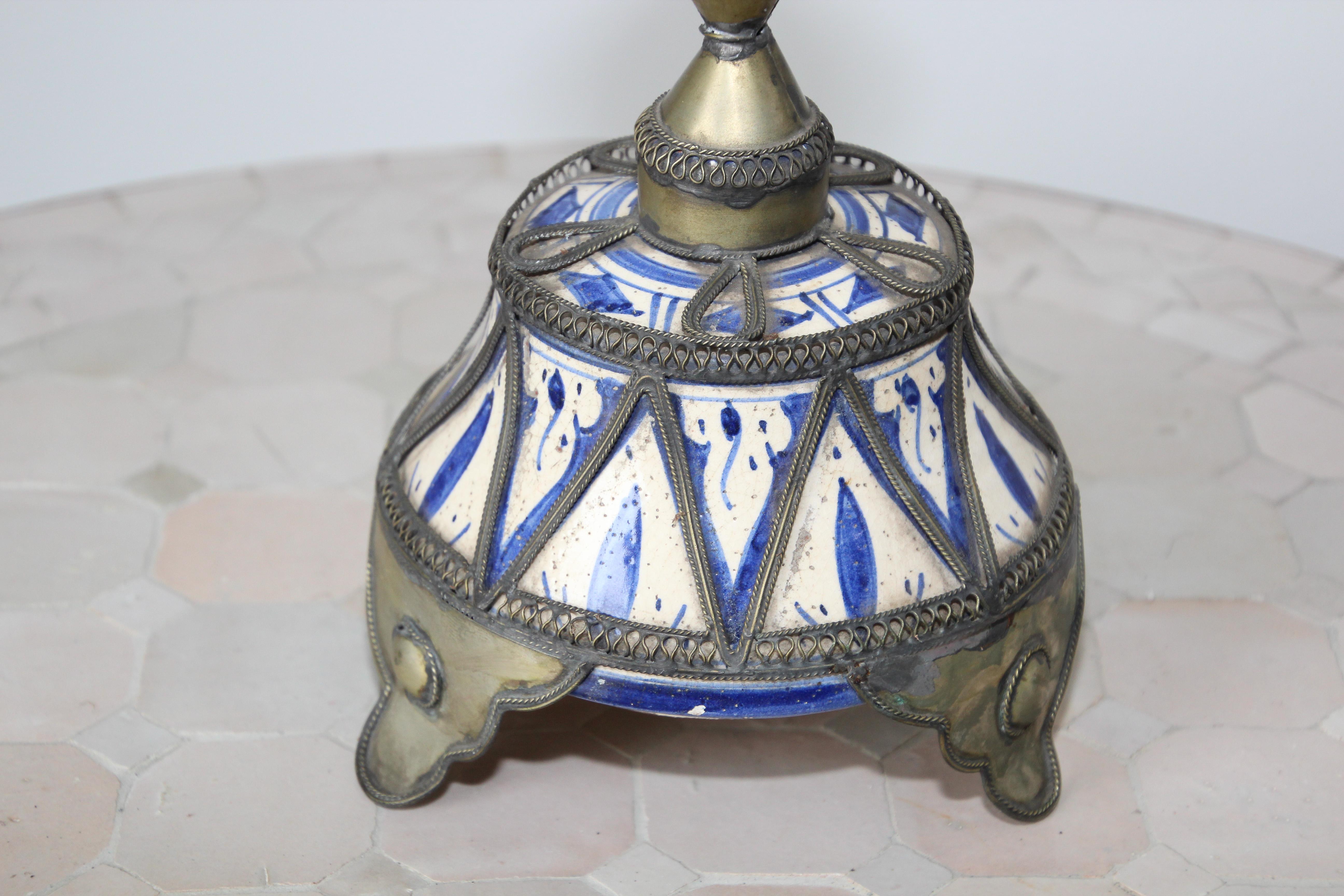 Moorish Moroccan Ceramic Candles Holder from Fez with Silver Filigree