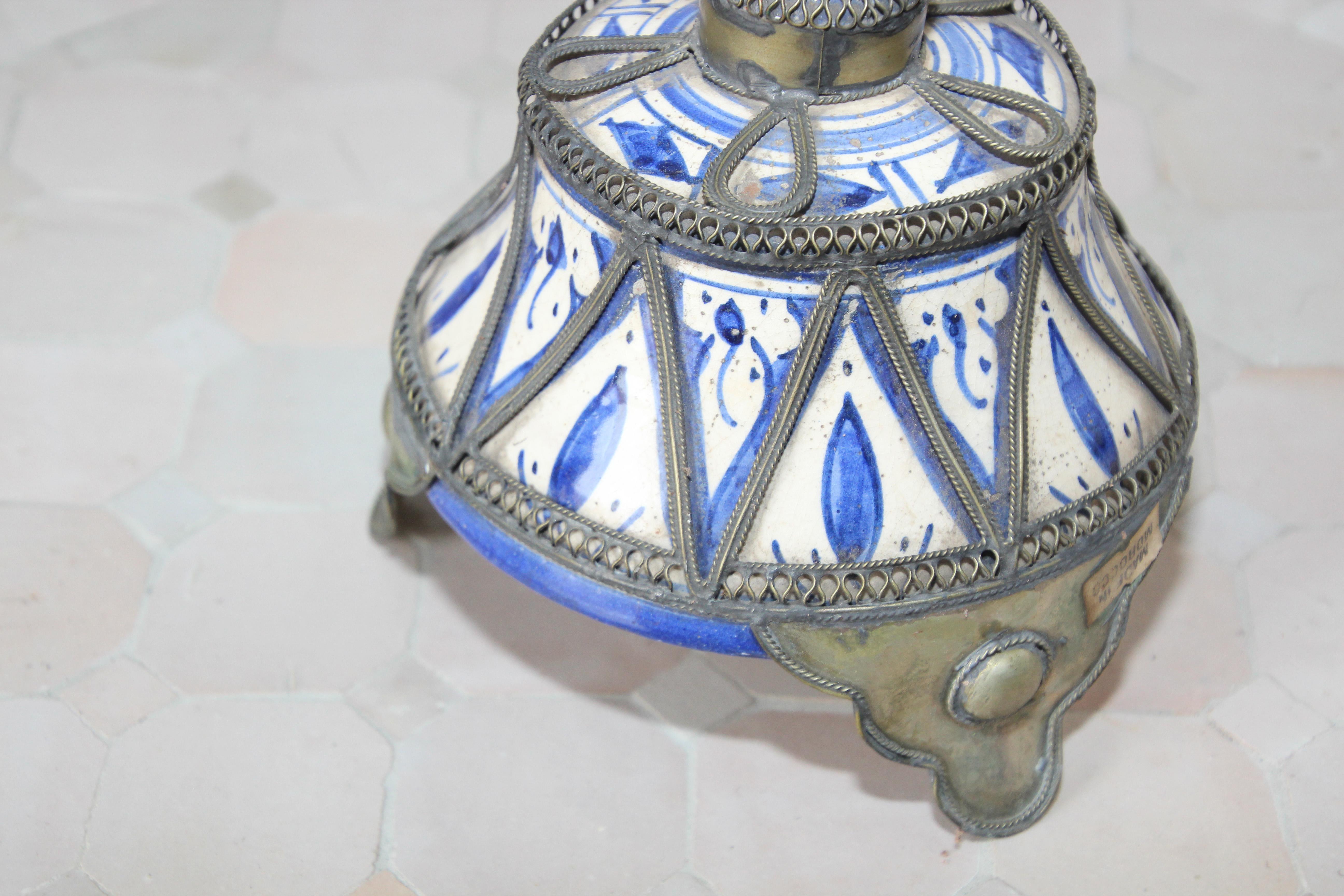 Moroccan Ceramic Candles Holder from Fez with Silver Filigree 1