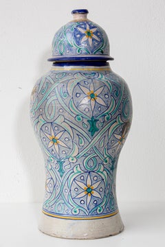 Moroccan Ceramic Lidded Urn from Fez