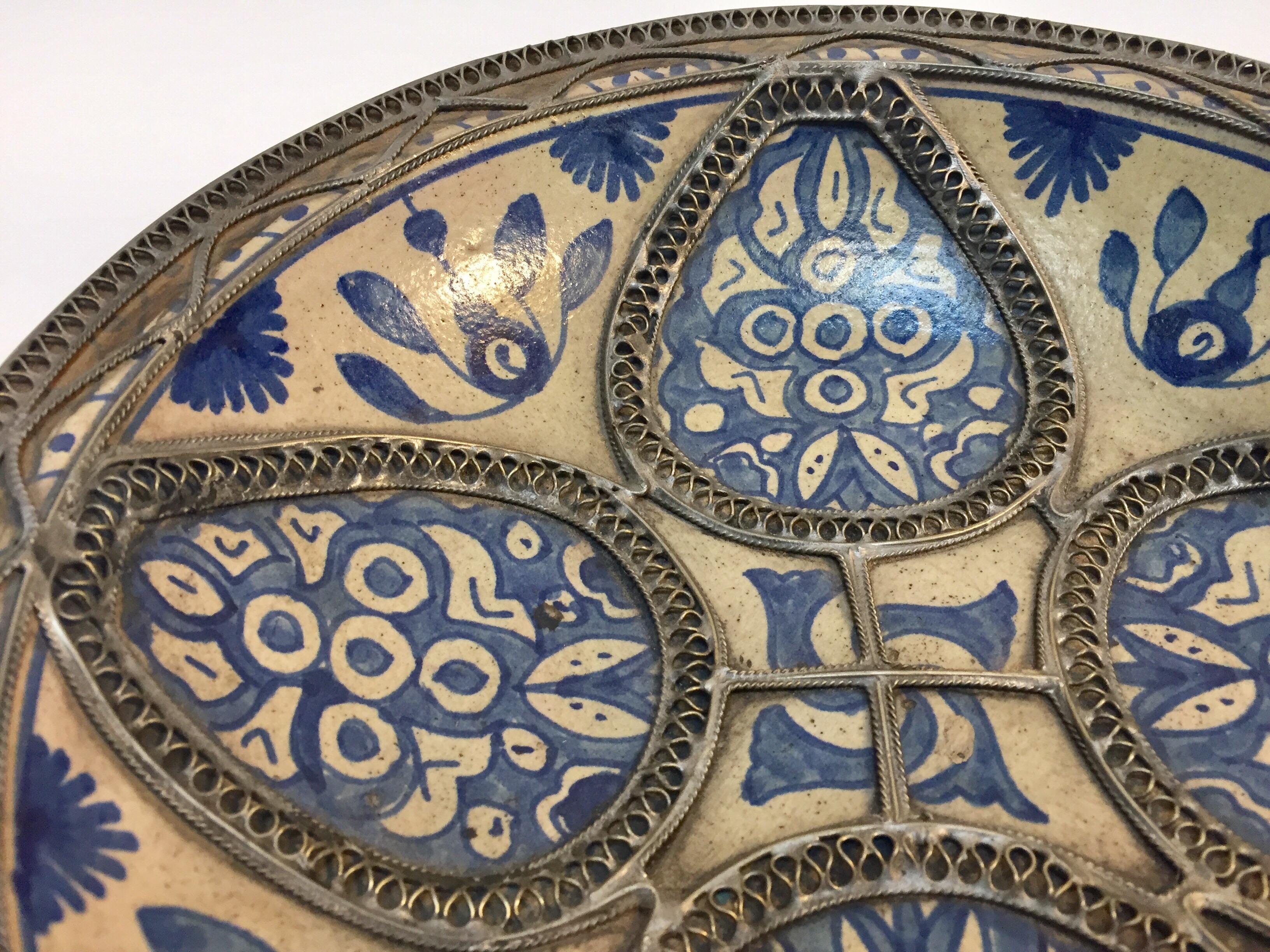 Moroccan Ceramic Plate Adorned with Silver Filigree from Fez 6