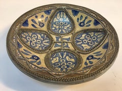 Moroccan Ceramic Plate Adorned with Silver Filigree from Fez