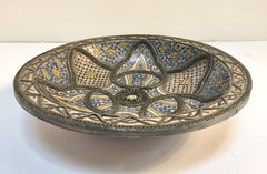 Moorish Ceramic Bowl Adorned with Silver Filigree from Fez Morocco