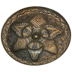 maurische Keramikschale aus Fez, Marokko, verziert mit filigranem Silber