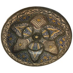 Moorish Ceramic Bowl Adorned with Silver Filigree from Fez Morocco