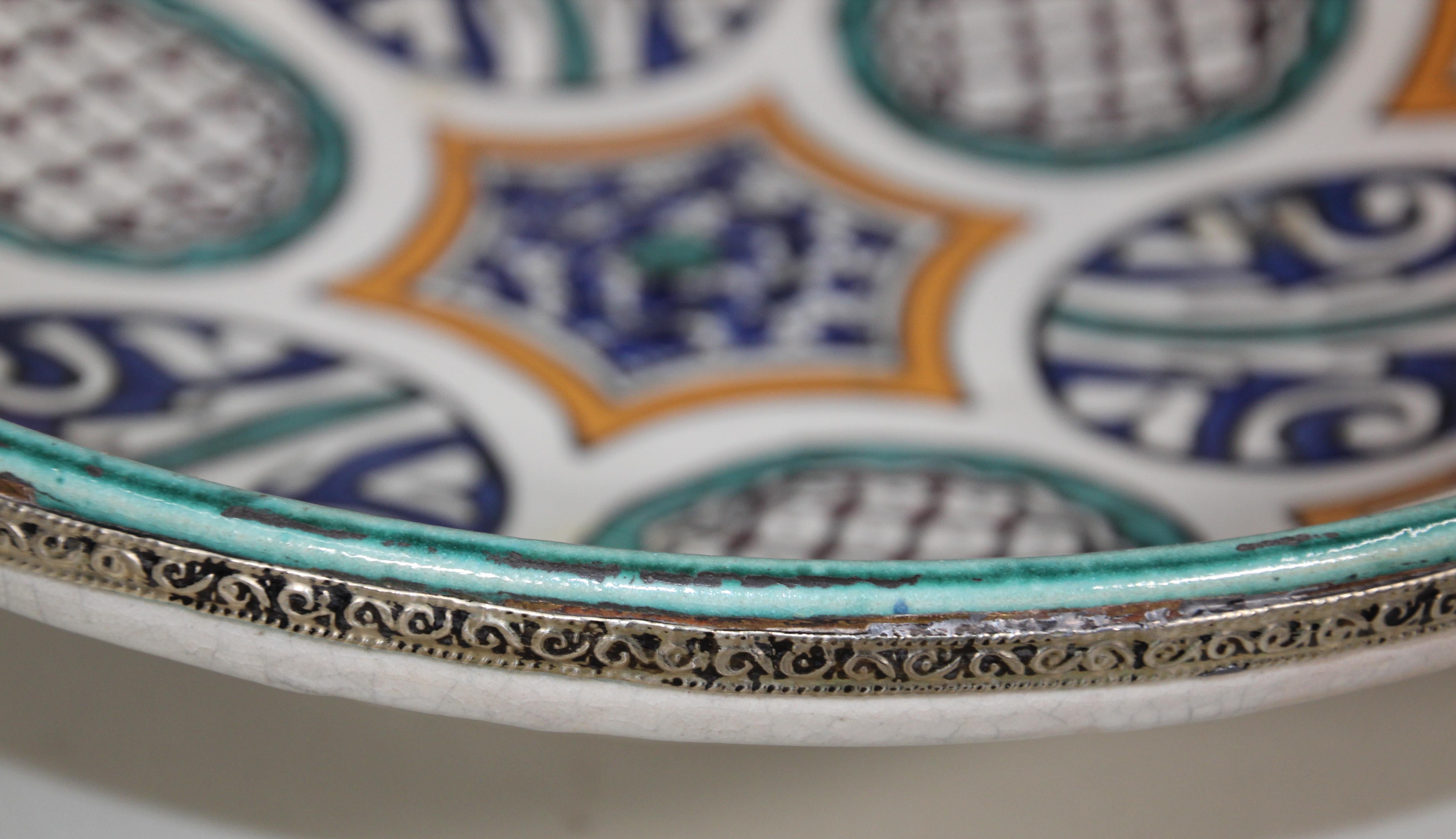 Antique Moroccan Ceramic Tajine from Fez Polychrome For Sale 6