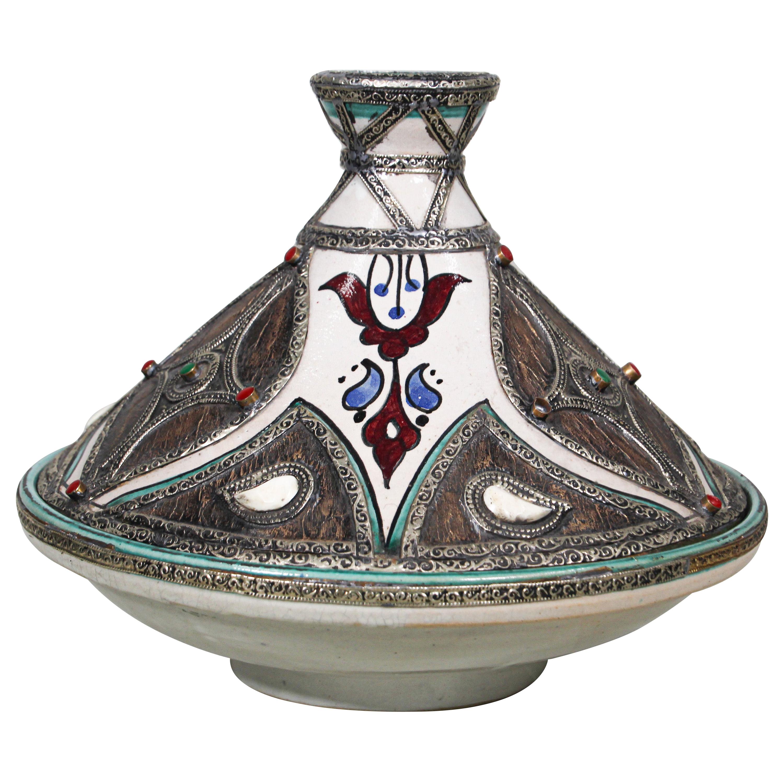 Antique Moroccan Ceramic Tajine from Fez Polychrome