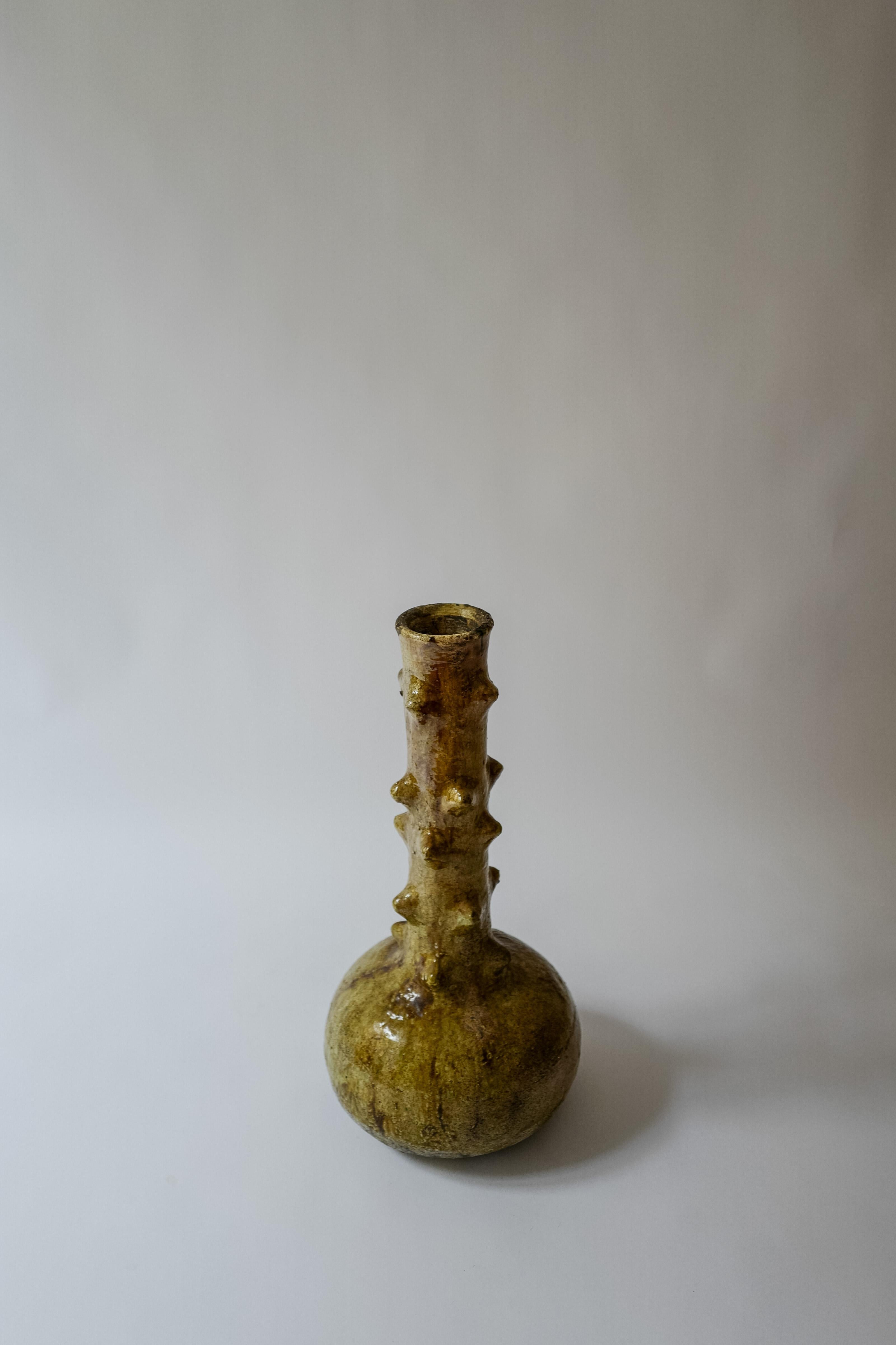 Bohemian Moroccan Green Ceramic Vase in Cactus Form or Table Lamp Base For Sale
