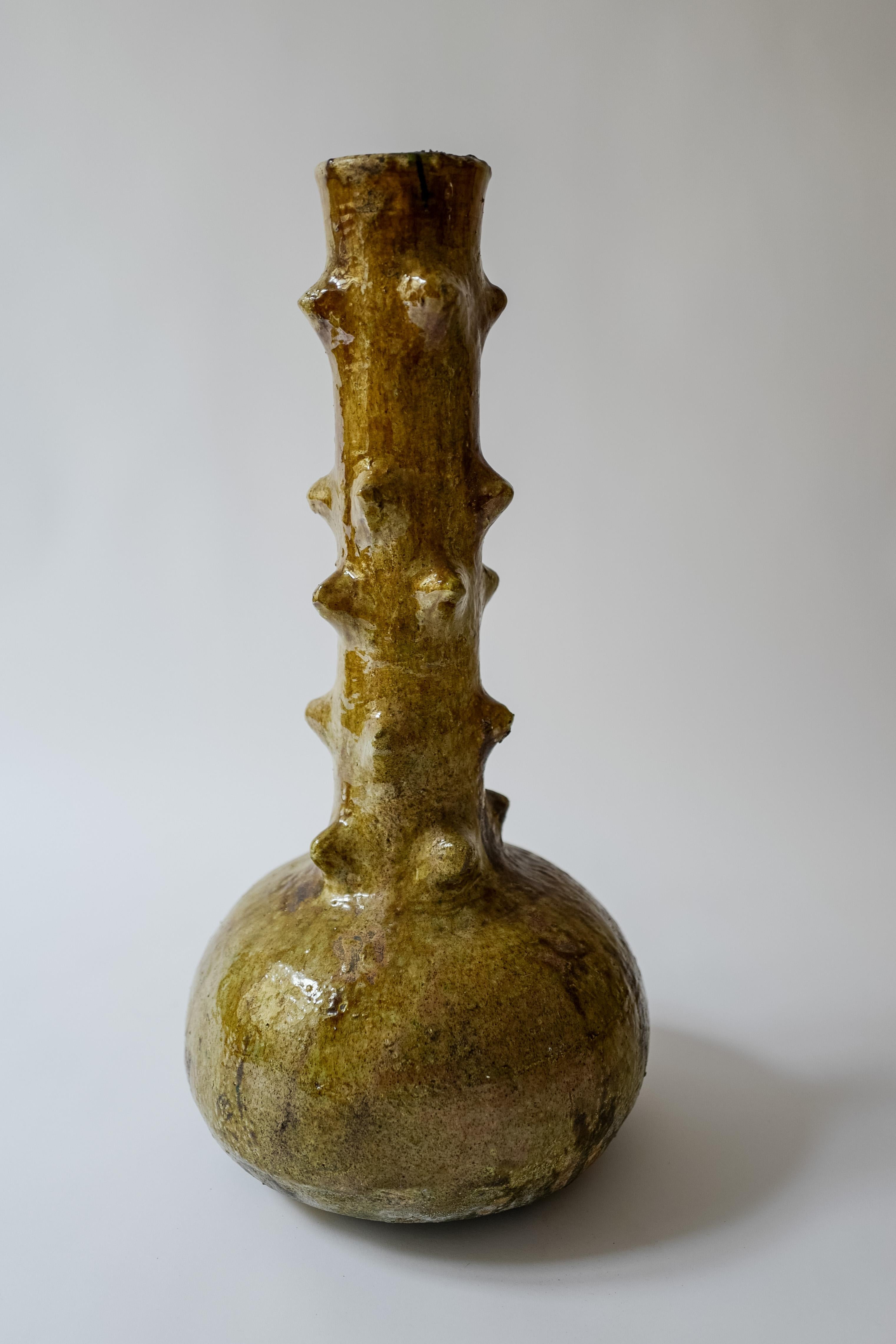 Hand-Crafted Moroccan Green Ceramic Vase in Cactus Form or Table Lamp Base For Sale